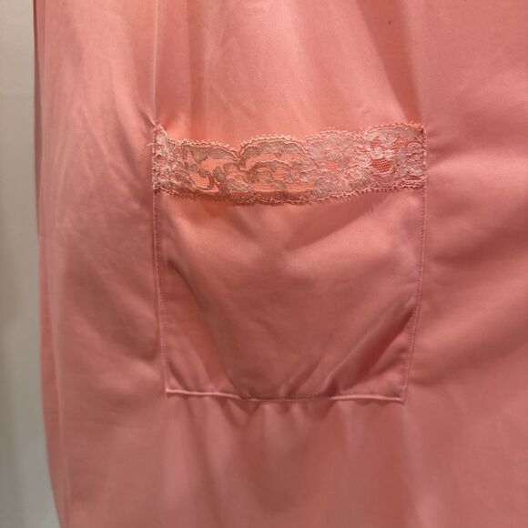 Vintage Shadowline Robe Large Peach Silky Button Lace Nightgown Knee Length - Picture 3 of 9